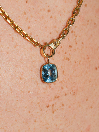 Pwincess Swiss Blue Topaz Cushion Cut Charm in Yellow 14k Gold