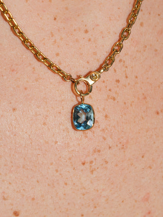 Pwincess Swiss Blue Topaz Cushion Cut Charm in Yellow 14k Gold
