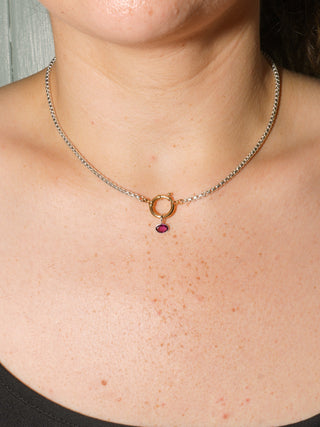 Pinky Rhodolite East West Oval Cut Charm in Sterling Silver