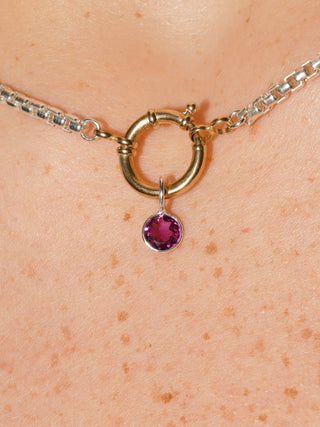 Dolly Rhodolite Round Cut Charm in Sterling Silver