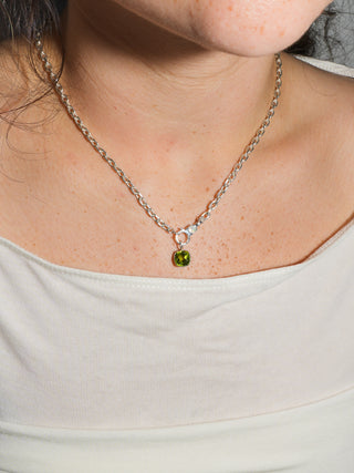 Lovely Leo Peridot Cushion Cut Charm in Sterling Silver