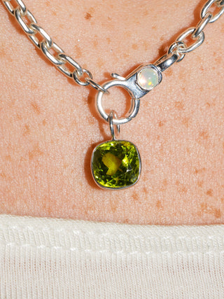 Lovely Leo Peridot Cushion Cut Charm in Sterling Silver