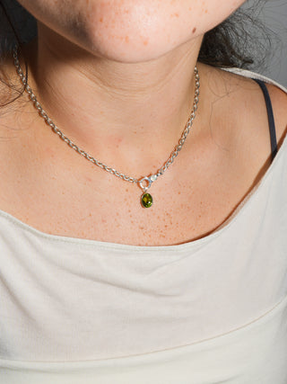 Lion Mane Peridot Oval Cut Charm in Sterling Silver