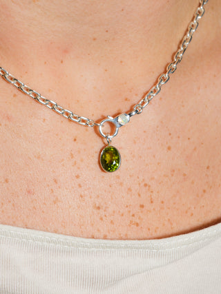 Lion Mane Peridot Oval Cut Charm in Sterling Silver