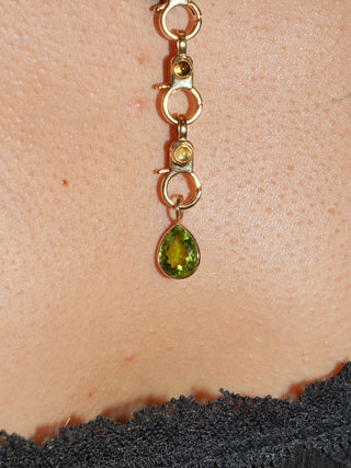 Sticky Seaweed Peridot Teardrop Cut Charm in Yellow 14k Gold