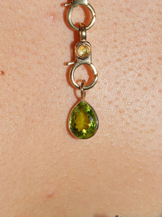 Sticky Seaweed Peridot Teardrop Cut Charm in Yellow 14k Gold