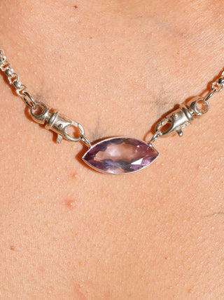 Gemy Gemini Pink Amethyst Gemela East West Marquis Charm in Sterling Silver