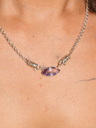 Gemy Gemini Pink Amethyst Gemela East West Marquis Charm in Sterling Silver