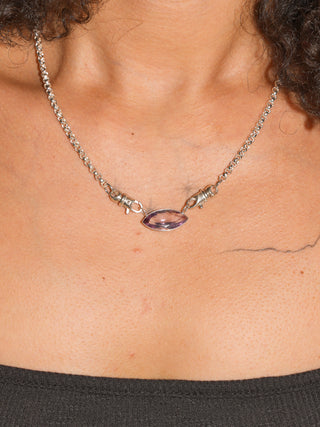 Gemy Gemini Pink Amethyst Gemela East West Marquis Charm in Sterling Silver