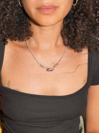 Gemy Gemini Pink Amethyst Gemela East West Marquis Charm in Sterling Silver