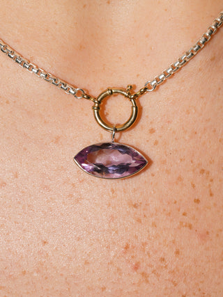 Dylan Pink Amethyst East West Marquis Charm in Sterling Silver