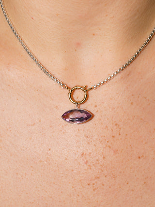 Dylan Pink Amethyst East West Marquis Charm in Sterling Silver
