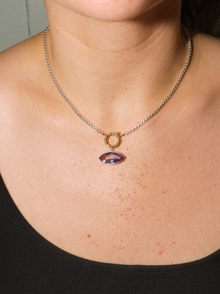 Dylan Pink Amethyst East West Marquis Charm in Sterling Silver