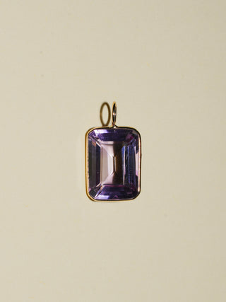 Prideful Pink Amethyst Emerald Cut Charm in Yellow 14k Gold