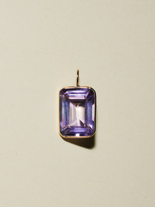 Prideful Pink Amethyst Emerald Cut Charm in Yellow 14k Gold