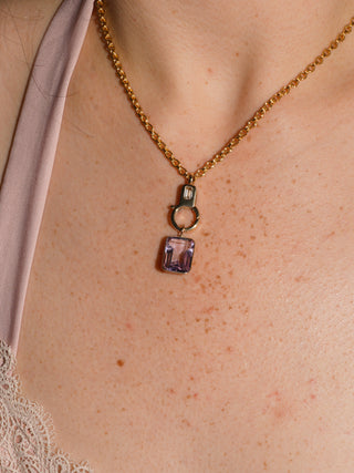 Prideful Pink Amethyst Emerald Cut Charm in Yellow 14k Gold