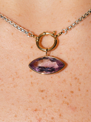Cole Pink Amethyst East West Marquis Charm in Yellow 14k Gold