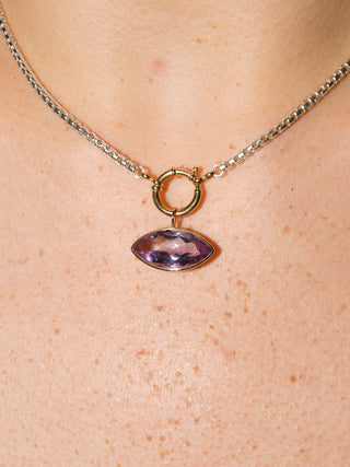 Cole Pink Amethyst East West Marquis Charm in Yellow 14k Gold