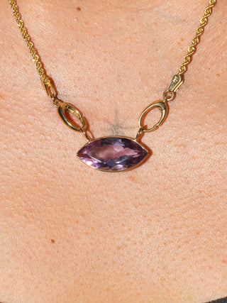 Sea Snail Pink Amethyst East West Marquis Charm in Yellow 14k Gold