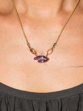 Sea Snail Pink Amethyst East West Marquis Charm in Yellow 14k Gold