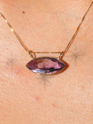 Sea Snail Pink Amethyst East West Marquis Charm in Yellow 14k Gold