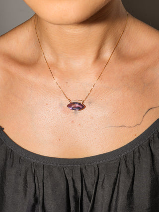 Sea Snail Pink Amethyst East West Marquis Charm in Yellow 14k Gold