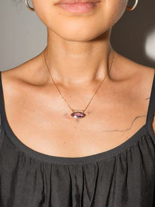 Sea Snail Pink Amethyst East West Marquis Charm in Yellow 14k Gold
