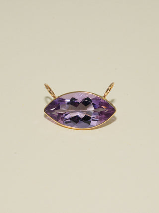 Sea Snail Pink Amethyst East West Marquis Charm in Yellow 14k Gold