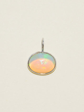 Jasmine Tea Opal East to West Oval Cabochon Charm in White 14k Gold