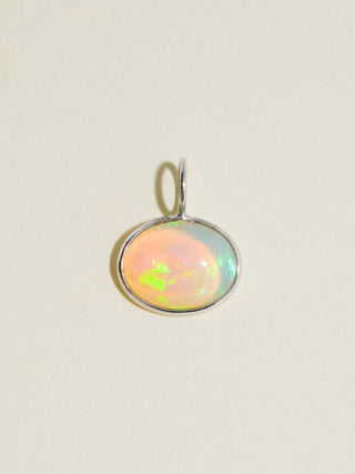 Jasmine Tea Opal East to West Oval Cabochon Charm in White 14k Gold