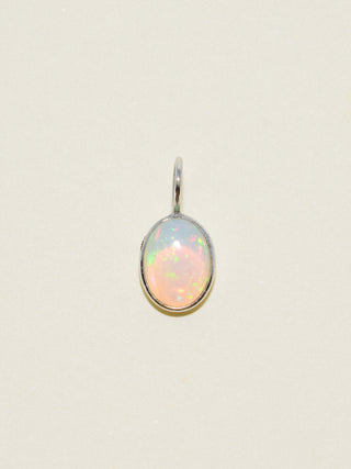 White Peony Tea Opal Oval Cabochon Charm in White 14k Gold