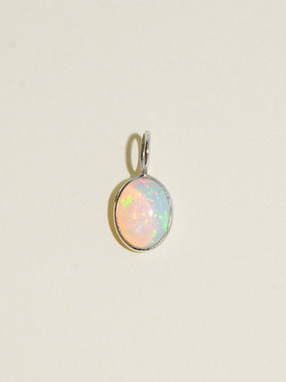 White Peony Tea Opal Oval Cabochon Charm in White 14k Gold