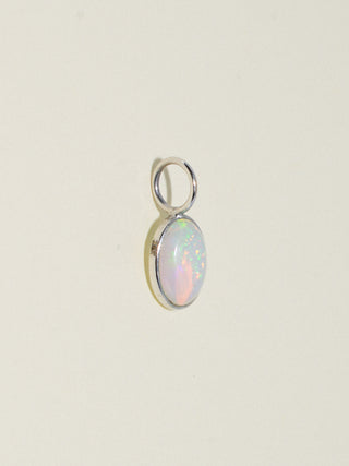 White Peony Tea Opal Oval Cabochon Charm in White 14k Gold