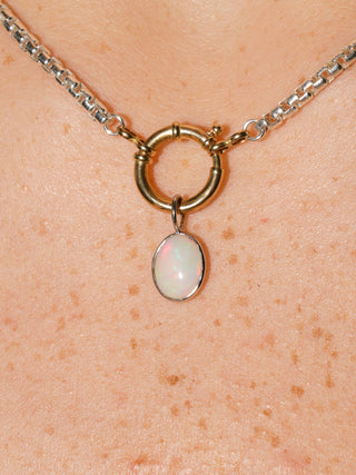 Mary Kate Opal Oval Cabochon Charm in White 14k Gold