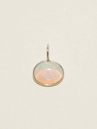 Brave Chicken Boy Opal East to West Oval Cabochon Charm in White 14k Gold
