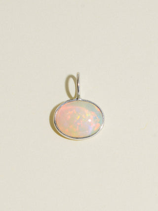 Brave Chicken Boy Opal East to West Oval Cabochon Charm in White 14k Gold