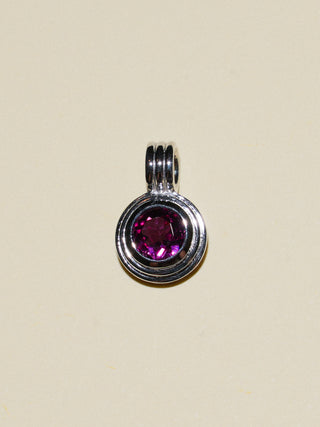 My Sisters Birthday Rhodolite Triple Round Cut Charm in White 14k Gold