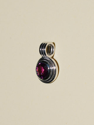 My Sisters Birthday Rhodolite Triple Round Cut Charm in White 14k Gold