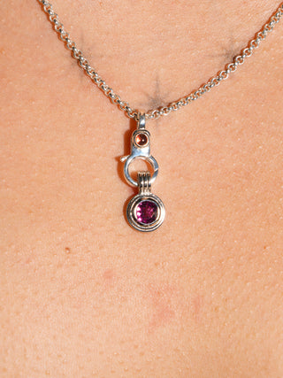 My Sisters Birthday Rhodolite Triple Round Cut Charm in White 14k Gold