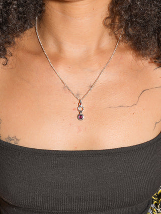 My Sisters Birthday Rhodolite Triple Round Cut Charm in White 14k Gold