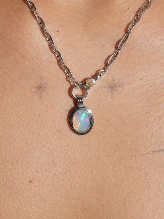 Perfectly Framed Opal Triple Oval Cabochon Charm in White 14k Gold