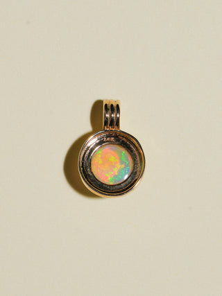 Rainbow Cloud Opal Triple Round Cabochon Charm in Yellow 14k Gold