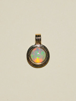 Rainbow Cloud Opal Triple Round Cabochon Charm in Yellow 14k Gold