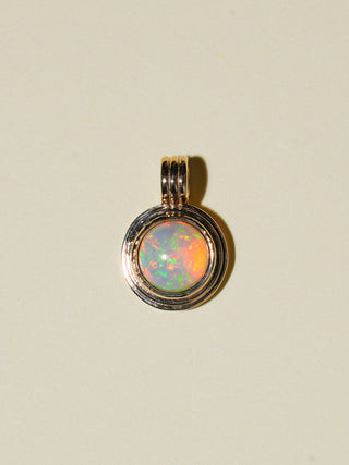 Rainbow Cloud Opal Triple Round Cabochon Charm in Yellow 14k Gold
