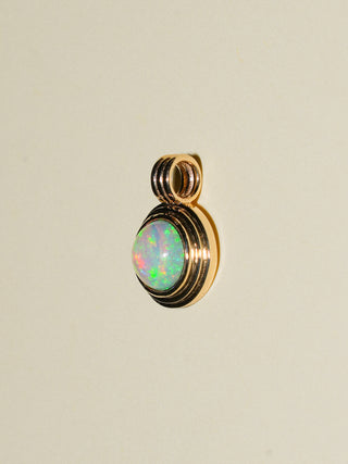 Rainbow Cloud Opal Triple Round Cabochon Charm in Yellow 14k Gold