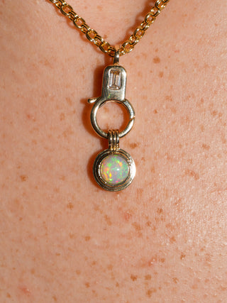 Rainbow Cloud Opal Triple Round Cabochon Charm in Yellow 14k Gold