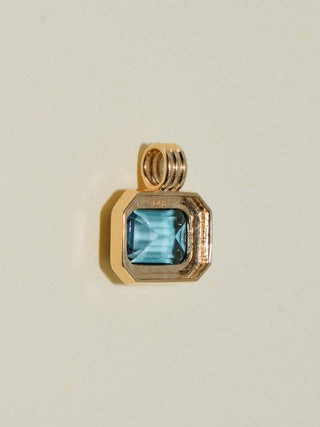 Misty Sea London Blue Topaz Triple East to West Emerald Cut Charm in Yellow 14k Gold