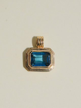Misty Sea London Blue Topaz Triple East to West Emerald Cut Charm in Yellow 14k Gold