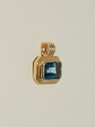Misty Sea London Blue Topaz Triple East to West Emerald Cut Charm in Yellow 14k Gold