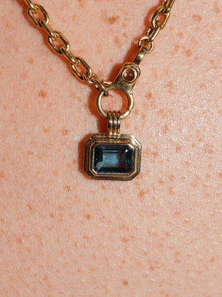 Misty Sea London Blue Topaz Triple East to West Emerald Cut Charm in Yellow 14k Gold